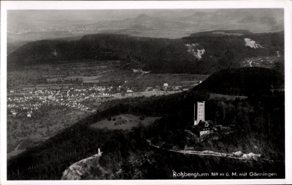 Ak Reutlingen in Württemberg, Rossbergturm, Fliegeraufnahme