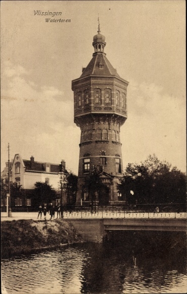 Postcard Vlissingen Zeeland Netherlands, Watertoren, water tower, bridge