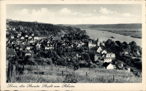 Postcard Linz am Rhein, total view