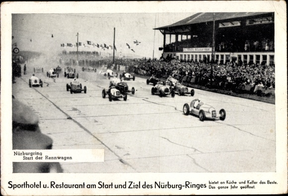 Postcard Adenau in the Eifel, Nürburgring, start of the racing car, grandstand