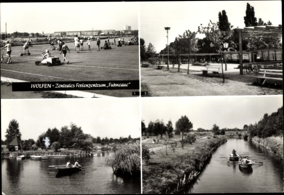 Ak Wolfen in Saksen-Anhalt, centraal vakantiecentrum Fuhneaue, verkeerstuin, restaurant