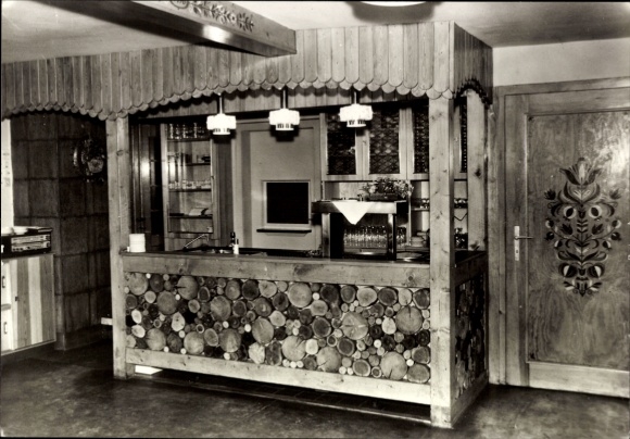 Postcard Bad Salzungen in Thuringia, wood-paneled bar, cozy atmosphere, GDR postal, real photo