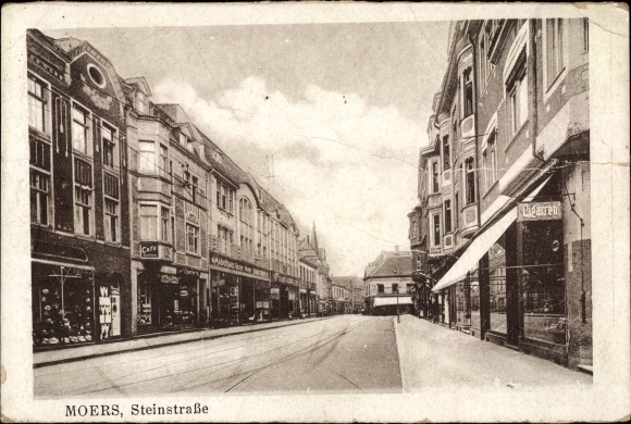 Postcard Moers am Niederrhein, Steinstrasse, cigar shop, shops