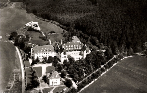 Postcard Bad Dürrheim in the Black Forest, aerial view of a spa house, Europe's highest brine bath
