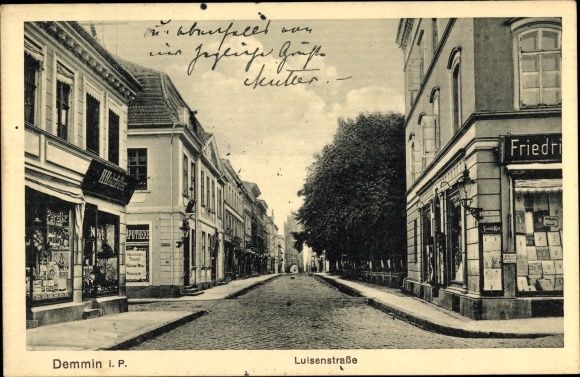 Ak Demmin in West-Pommeren, Luisenstrasse, winkel H. Holzfeller, Friedrich Koch, apotheek
