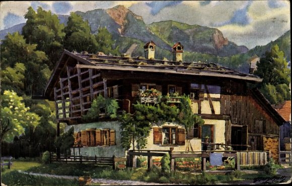 Artist Postcard V. Marschall, Oberstdorf im Oberallgäu, Trettachhäusl