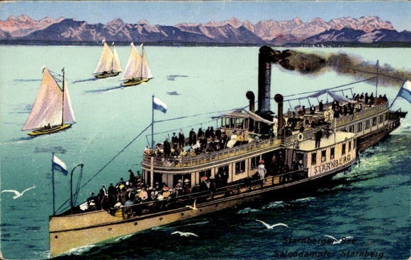 Postcard Salondampfer Starnberg on Lake Starnberg