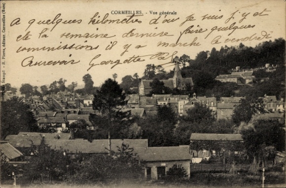 Postcard Cormeilles Eure, landscape, houses, trees, atmosphere