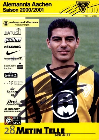 Autogrammkarte Fußballer Metin Telle, Alemannia Aachen, Autogramm