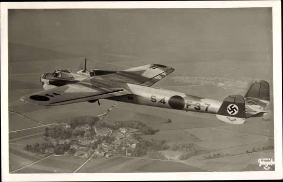 Postcard Luftwaffe, fighter plane Dornoer DO 17, 54 F37