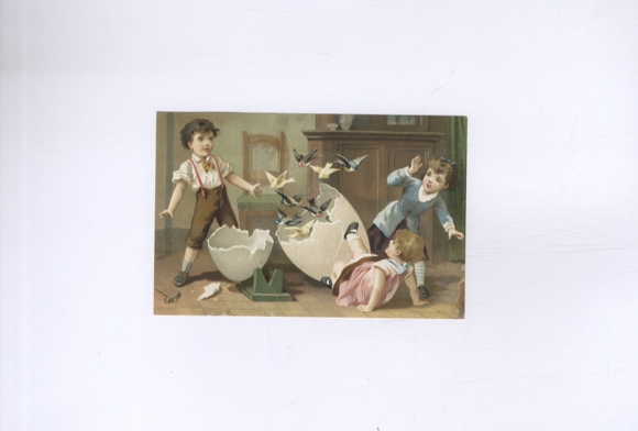 Wafer / glossy image children, broken Easter egg, songbirds, approx. 9 x 14 cm
