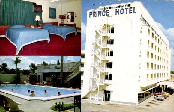 Ak Bangkok Thailand, Prince Hotel, Hotelzimmer, Schwimmbad, moderne Architektur