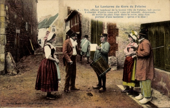 Postcard Falaise Calvados, people in traditional costumes, drummers, news
