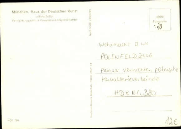 Artist PC Rollof, Alfred, destruction of Polish cavalry by German tanks, HDK 380