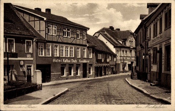 Postcard Bad Suderode Quedlinburg in the Harz Mountains, Hotel Kaffee Dietz Confectionery, street view, architecture