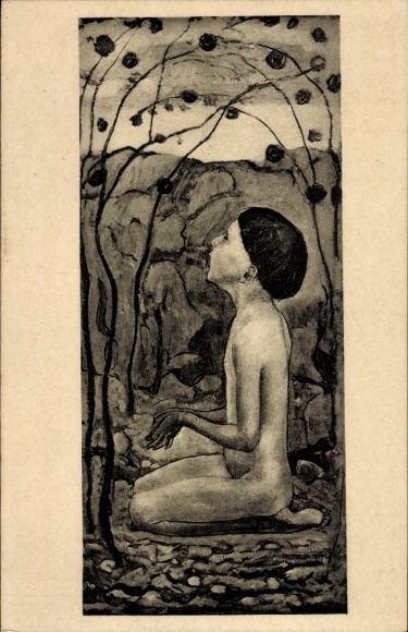 Kunstenaarskaart Hodler, Ferd., knielende jongen, profiel, Gottfried Keller Foundation