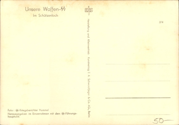 Postcard German Waffen SS, In the foxhole