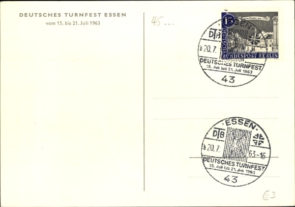 Artist Postcard Essen in the Ruhr area, German Gymnastics Festival July 15 to 21, 1963