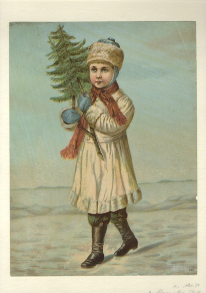 Wafer / glossy image Snow Child with Christmas Tree, approx. 25 x 19 cm