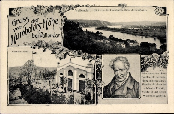 Vallendar nad Renem, widok z Humboldts-Höhe, Alexander von Humboldt