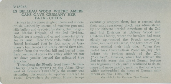 Stereo photo Belleau Wood Aisne, Where Americans gave Germany her fatal check