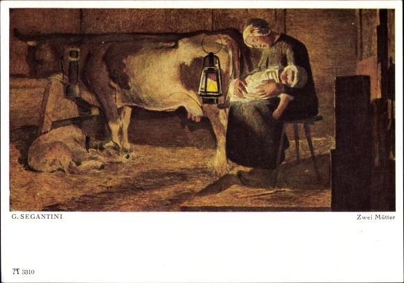 Artist PC Segantini G., two mothers, woman with child, cow with calf, Ackermann 3310