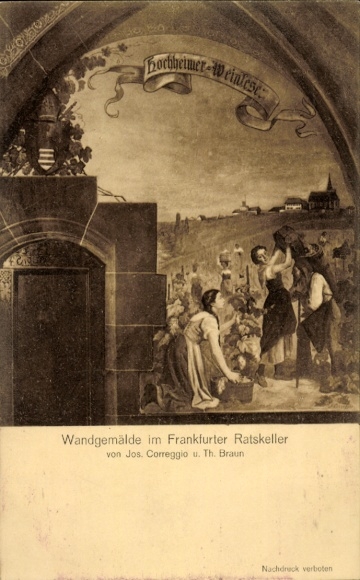 Ak Frankfurt am Main, Oberschweinstiege, Wandgemälde, Weinlese, Frankfurter Ratskeller, Jos. Corr