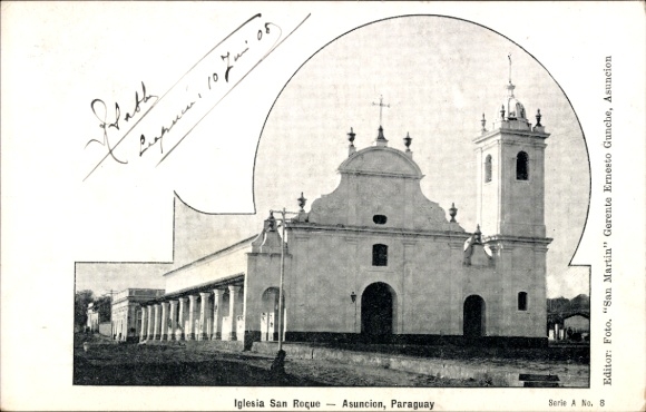 Postcard Asuncion Paraguay, San Roque Church