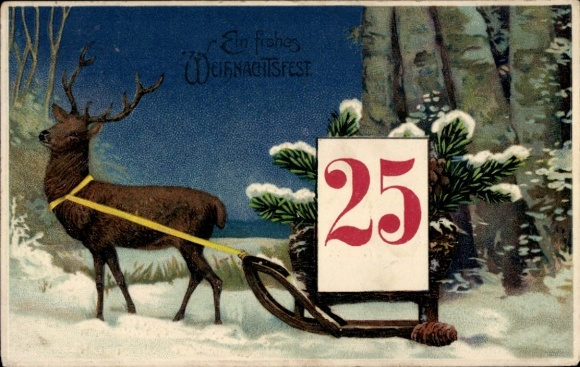 Embossed PC Merry Christmas, Christmas tree, sleigh