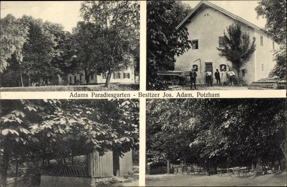 Postcard Potzham Taufkirchen in the district of Munich Upper Bavaria, Adam&#39;s paradise garden, owner Jos. Adam