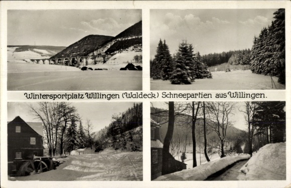 Postcard Willingen in the Upland Hochsauerland Waldeck Hesse, winter sports area Willingen, snow landscape