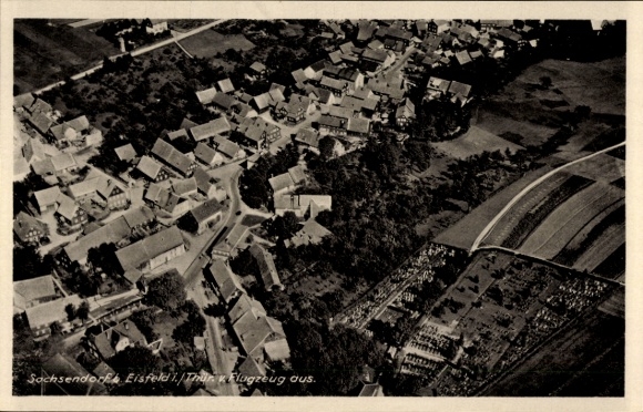 Postcard Sachsendorf Sachsenbrunn Eisfeld in Thuringia, aerial photograph