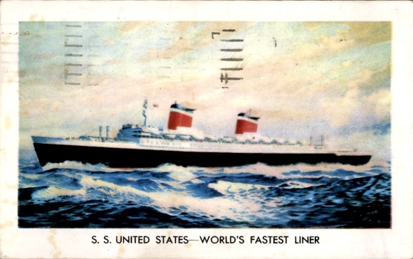 Kunstenaar Briefkaart Stoomschip SS Verenigde Staten, USL