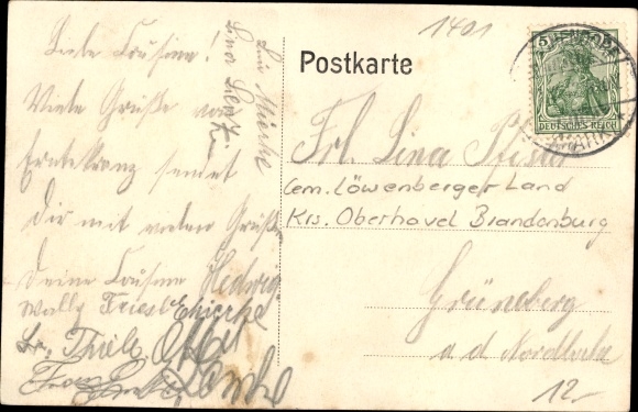 Postcard Teschendorf in der Mark, war memorial, Gasthof W. Bergemann, cycling station, garden