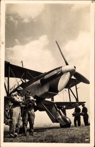 Postcard German Air Force, Fieseler Fi 167 fighter plane is made ready for take off