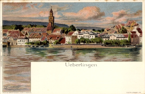 Artist Chromo-Litho Biese, C., Überlingen on Lake Constance, view of the town