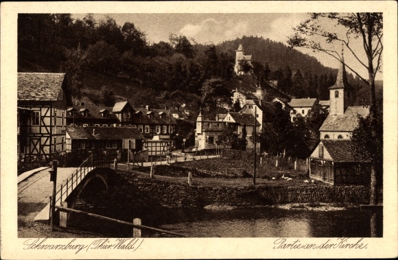 Postcard Schwarzburg Thuringian Forest, at the church