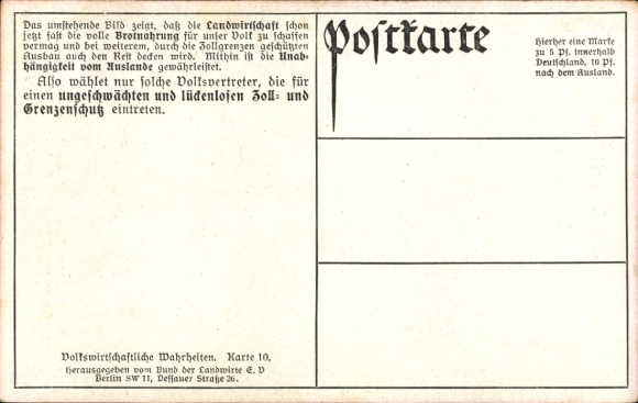 Postcard Bread Grain Import, Bread Grain Production in Germany, 1903-1909, Average