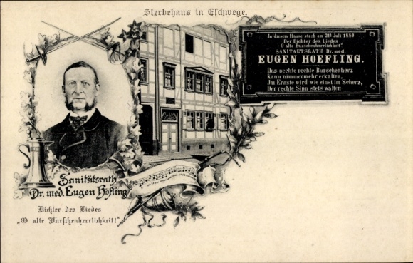 Postcard Eschwege an der Werra Hessen, Eugen Hoefling, poet, medical officer, house of death