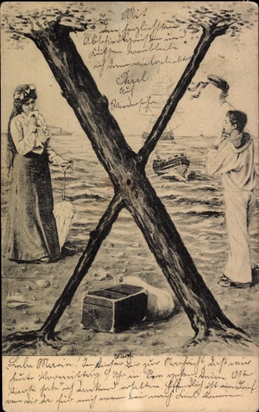 Letters Postcard Letter X., Crying Woman, Farewell, Marine