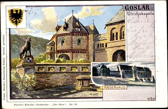 Kunstenaarskaart Bahndorf, Heribert, Goslar in Nedersaksen, Ulrichskapelle, keizerlijk huis, wapenschild