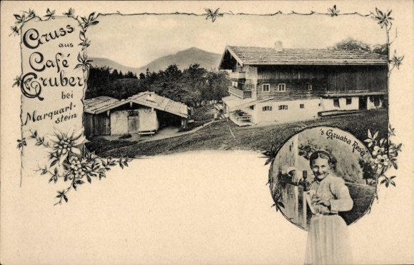 Postcard Marquartstein in Chiemgau Upper Bavaria, Café Gruber, Landlady, 's Gruaba Resel
