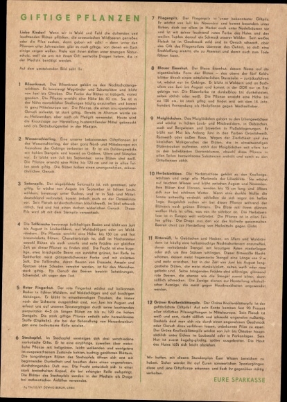 Timetable DDR Sparkasse, poisonous plants mushrooms - monkshood, henbane etc. around 1970