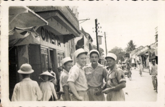 Photo Foreign Legion in Hue Vietnam, comrades in front of a cinema, street party, 1951