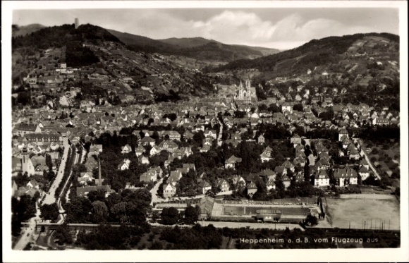 Ak Heppenheim an der Bergstraße, Luftaufnahme von  Stadtansicht, Häuser, Landschaft
