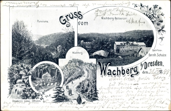 Chromo-Litho Dresden Wachwitz, Wachberg Gasthof, Bismarckstein