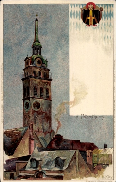 Artist Chromo-Litho Kley, Heinrich, Munich Bavaria, Petersturm and Munich Kindl