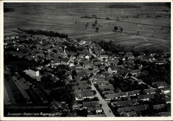 Postcard Sandweier Baden Baden, aerial view of Sandweier, building views, rural surroundings
