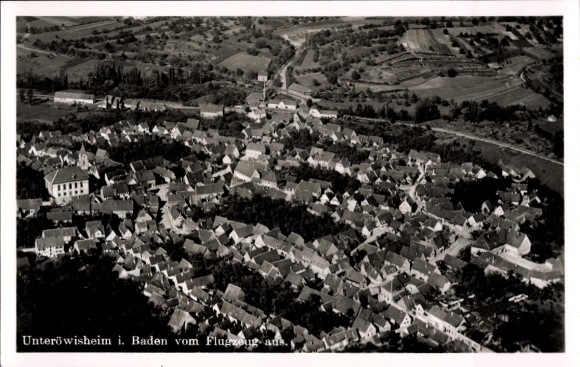 Postcard Unteröwisheim Kraichtal in Baden, aerial photograph