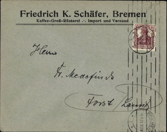 Briefumschlag Hansestadt Bremen, Kaffeerösterei Friedrich K. Schäfer